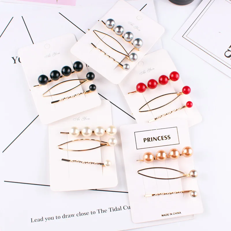 

1sat=3pcs metal Fashion Romantic Pearl Clip Hairpin Women Girls Hair Clamp Barrette Accessories for Girls Hairgrip Headdres