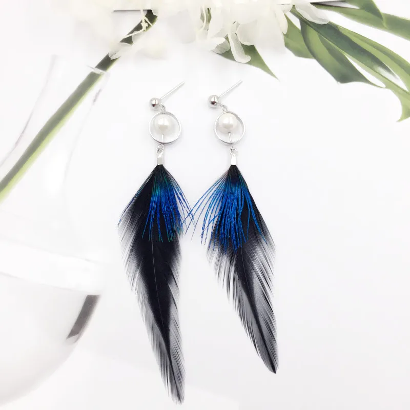 Fashion Real 925 Sterling Silver Earrings Simulated Pearl Feather Tassel Drop Earring For Women Jewelry Brincos | Украшения и