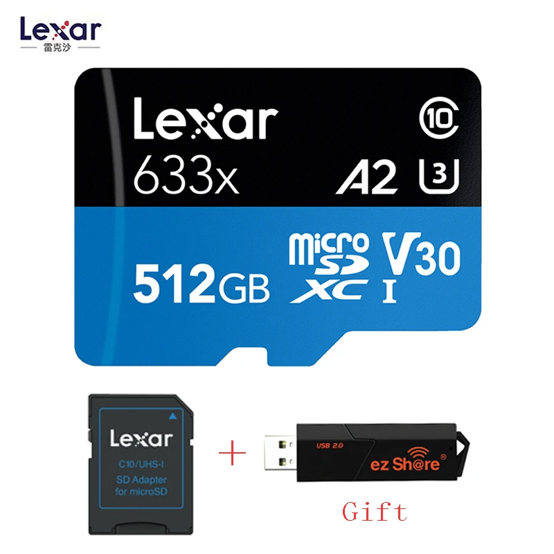2018 Оригинальная карта памяти Lexar 95 МБ/с./с 633x Micro sd 512 ГБ кардридер для дрона Gopro Dji