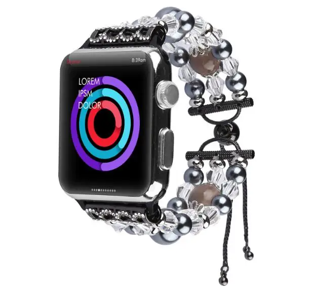 adjust-black Женский браслет ручной работы для ювелирных изделий, ремешок для apple watch, серия 1, 2, 3, 4, браслет из агата с драгоценным камнем для iWatch 38 мм, 42 мм, 40 мм, 44 мм - Цвет ремешка: adjust-black