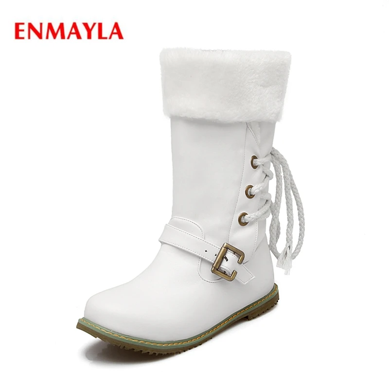 Женские ботинки до середины икры ENMAYLA с круглым носком на шнуровке сзади