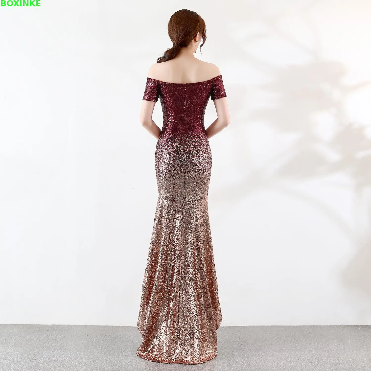 

2019 Empire Lanon Dress Mujer Vadim Plus Size European And American New Style Shoulder Perspective Sexy Dress For Banquet Party