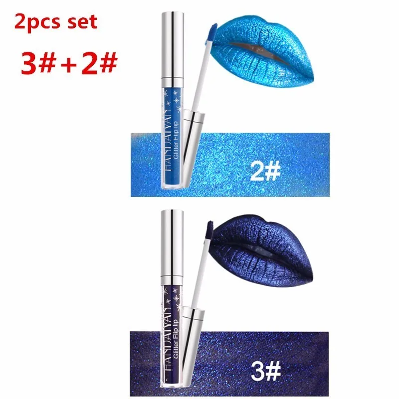 2pcs 3a2 HANDAIYAN Блестящий Блеск для губ с изображениями искрящихся влажным блеском помада блеск Губная помада блеск Флип губная помада с блестками Водонепроницаемый Макияж для губ 7/2 шт - Цвет: 2pcs 3a2