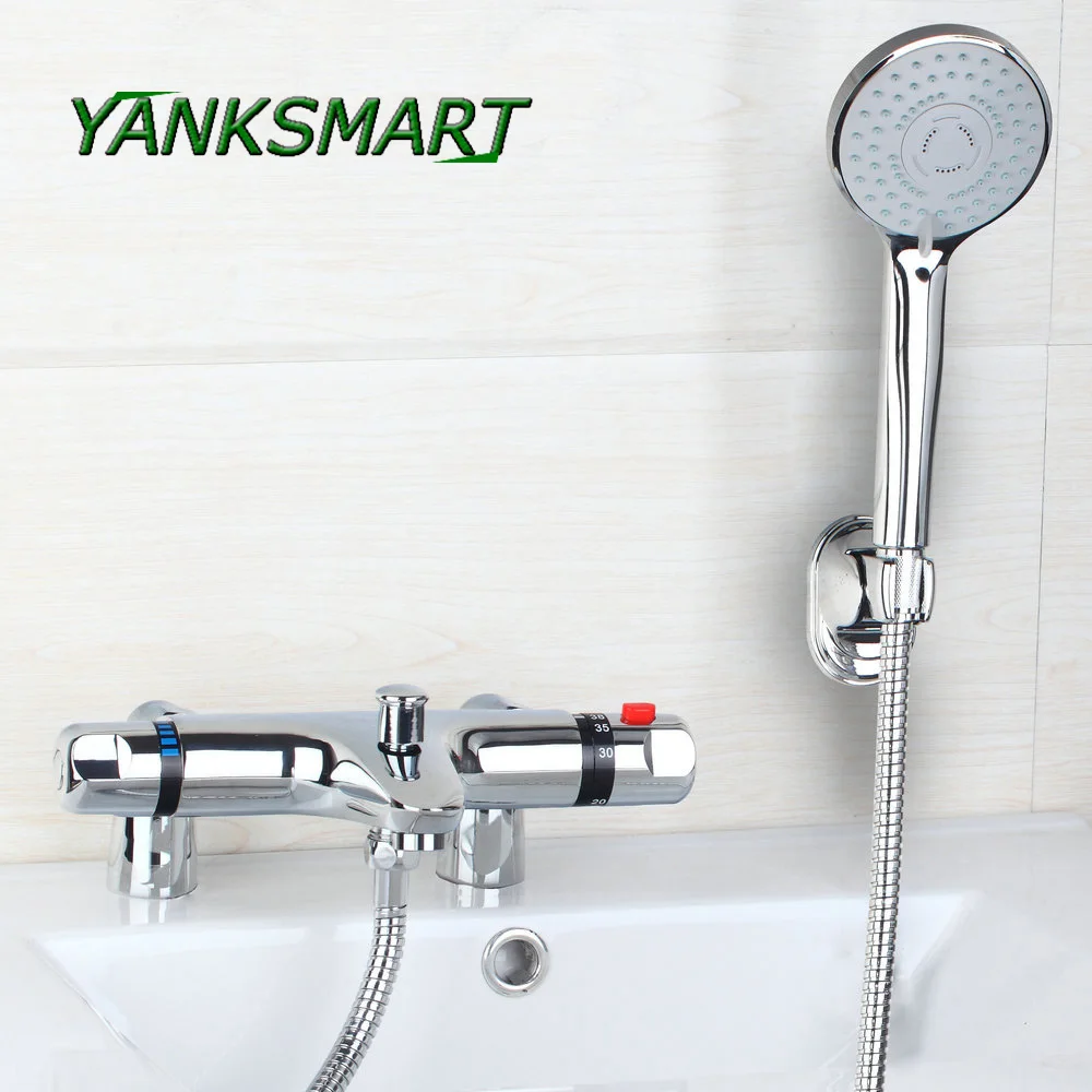 

YANKSMART Brass Bathroom Thermostatic Faucets Deck Mounted Washroom Shower Valve bathtub Mixer Tap