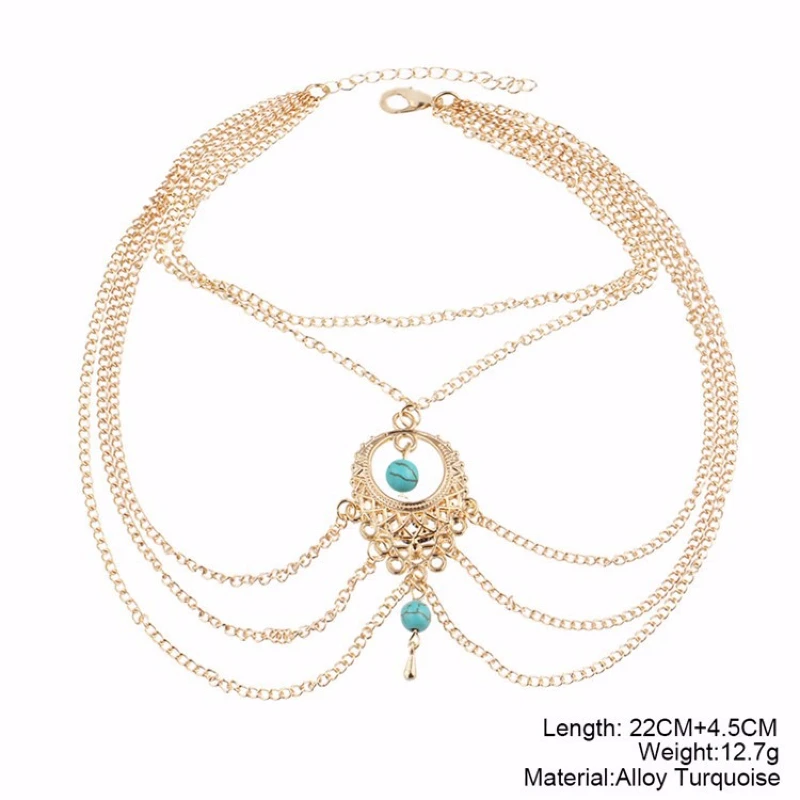 QianBei 2018 New Bohemian Style Punk Retro Multilayered Tassel Blue Stone Ankle Chain For Men Women Jewelry Gifts | Украшения и