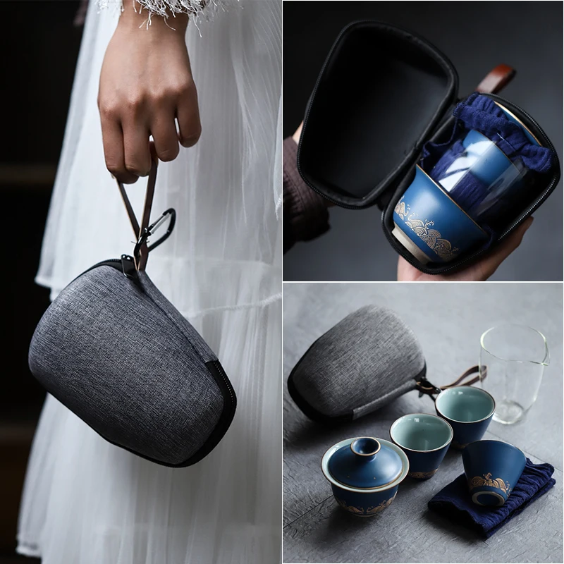 TANGPIN синий керамический чайник gaiwan с 3 чашками gaiwan чайные наборы портативный чайный набор для Путешествия Посуда для напитков