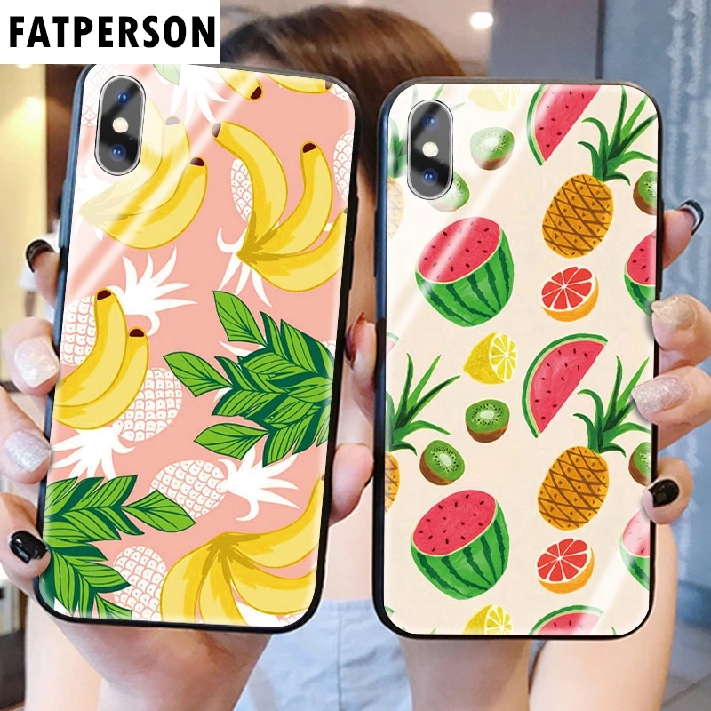Модный Цветной фруктовый чехол из закаленного стекла для телефона iphone 5 6 7 8 6s 6splus