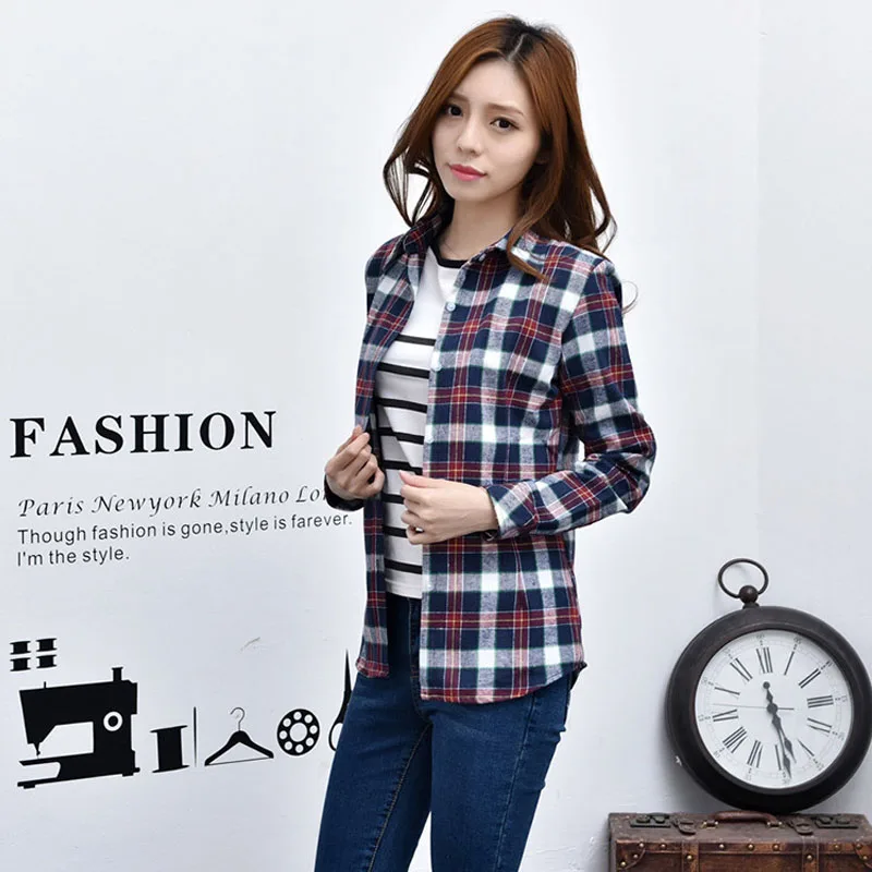 2017 Горячие Продажа Женщины Футболки топы новый 100% Хлопок Клетчатую Рубашку Моды
