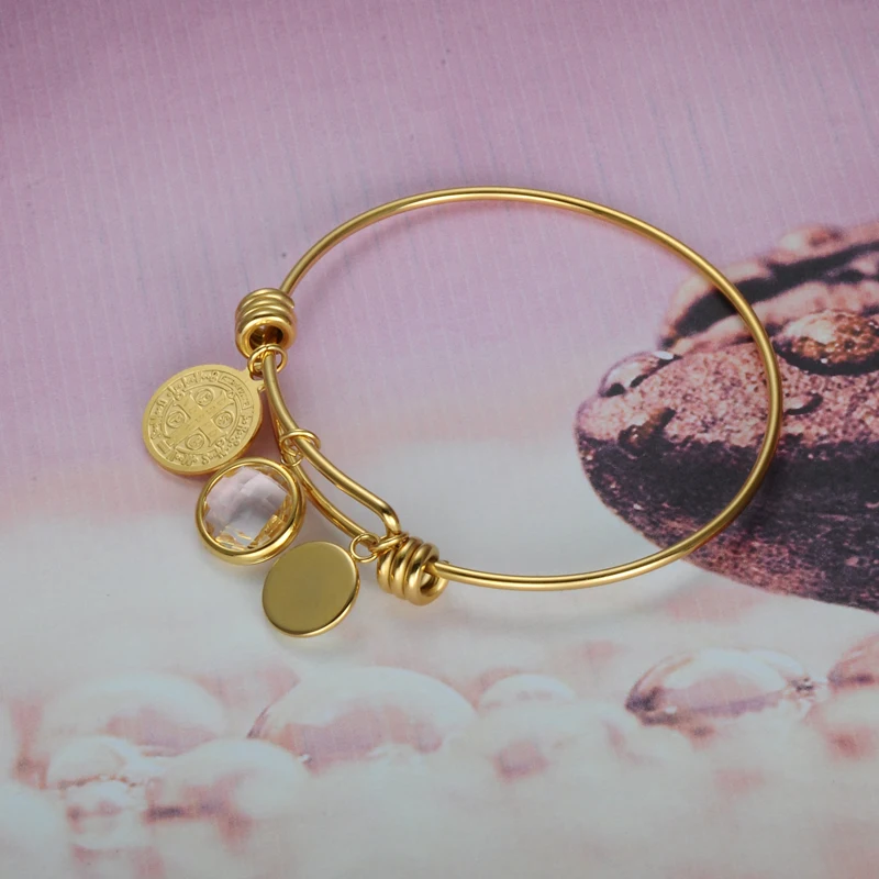 D&ampZ Vintage San Benito Bracelet Gold Color Stainless Steel Bling Charm Crystal Adjustable Wire Wrapped Bangles Bracelets Jewelry |