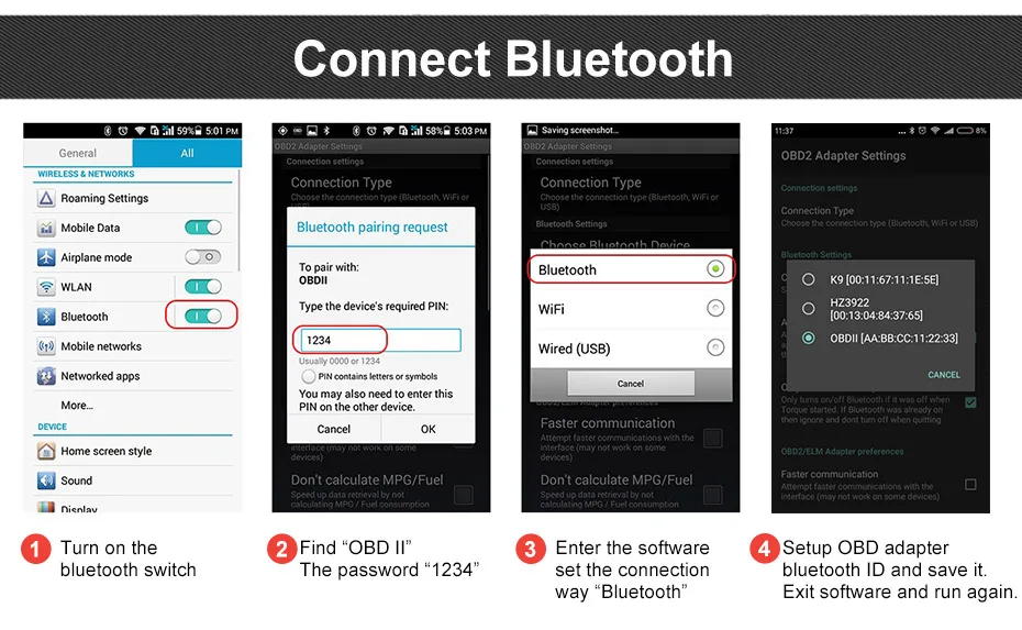 Ancel elm327 V1.5 Bluetooth OBD2 сканер ODBII адаптер Авто сканер ODB для двигателя Android код читателя диагностический инструмент