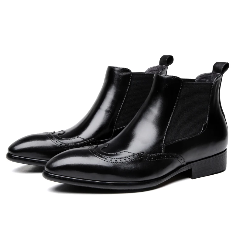 

Fashion Pointed Toe Black Chelsea Boots Mens Ankle Boots Genuine Leather Boots Male Dress Shoes