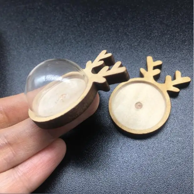 

20pcs cute Deer Antler shape wood material Cameo Cabochon frame base setting with 25mm half glass dome DIY glass cover Pendants