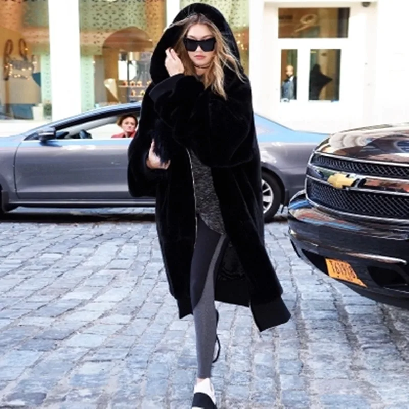 PZLCXH Искусственный мех Застежка-молния Теплая куртка 2018 Осень и Зима Фальшивый плащ Длинный раздел Большой размер Женский свободный SX149.