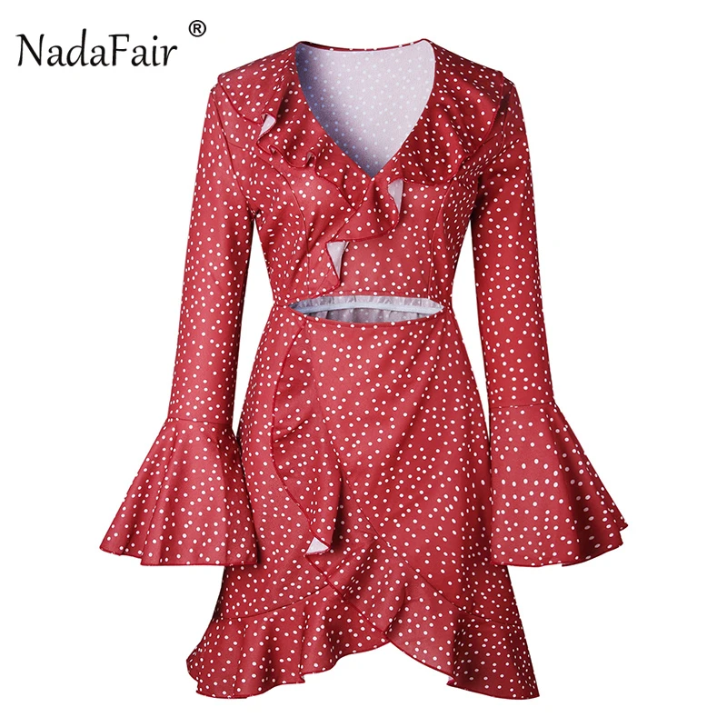 Nadafair богемный Стиль в горошек шифоновое платье с оборками Для женщин летние