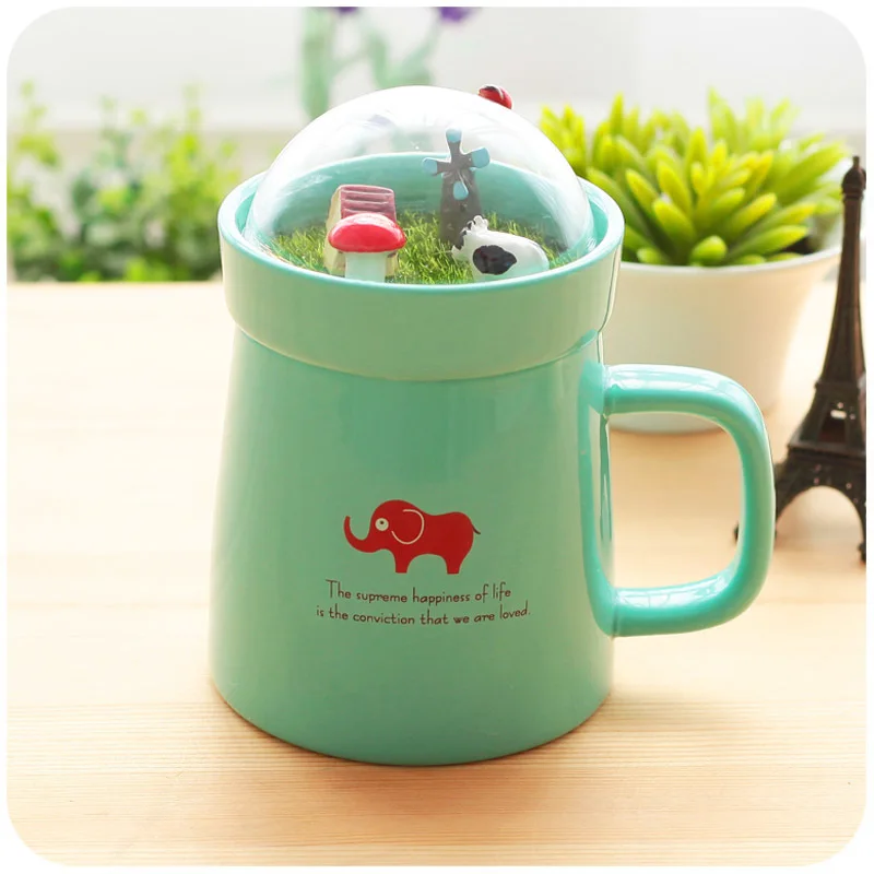 Fresh blue 3D стерео креативные Мультяшные животные микро пейзаж Caneca молоко и кофе кружка 400mlhigh емкость офисные керамические чашки красота подарки - Цвет: Fresh blue
