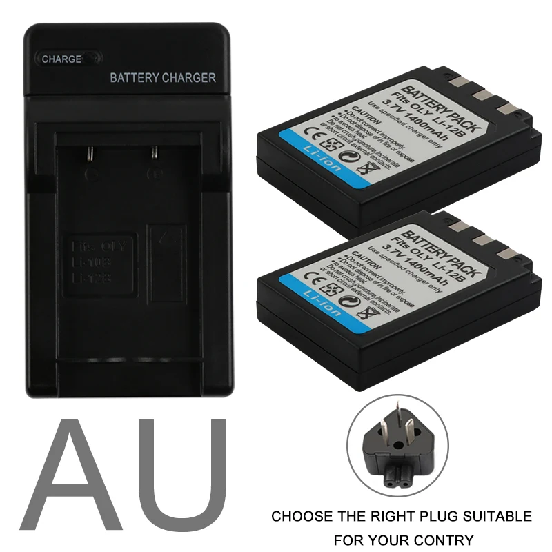 AU 2 шт. Li-10B Li10B Li ion аккумулятор 10B Li-12B Li12B Li ion аккумулятор 12B Батарея+ 1 Порты и разъёмы Батарея зарядное устройство светодиодный для цифровой камеры Olympus C-50/6070/470/5000/7000 сжм 20 25 L15 - Цвет: AU