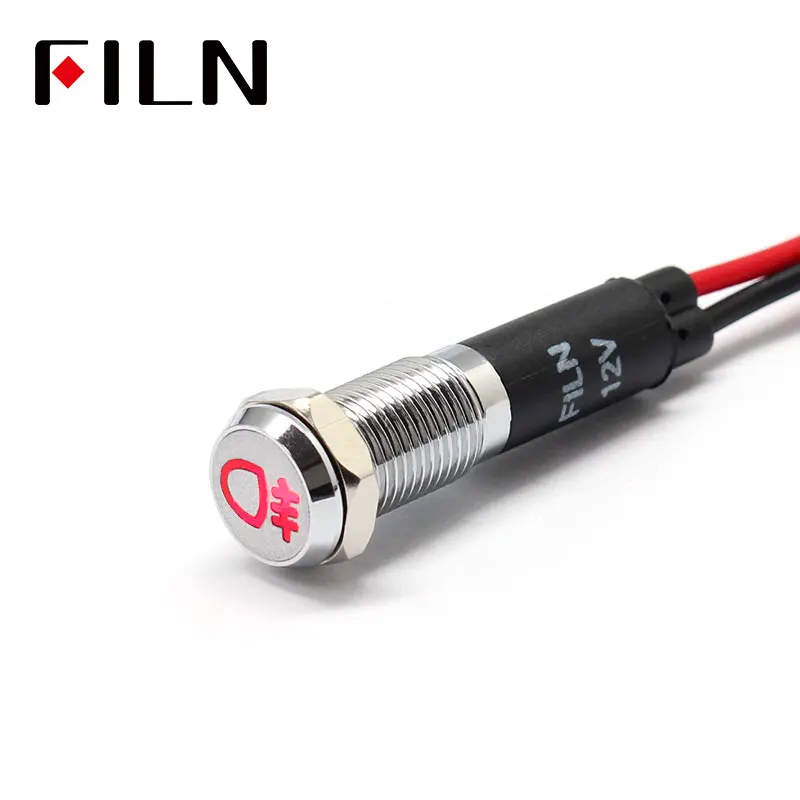 FILN 8 мм Приборная панель автомобиля передний противотуманный светильник символ led красный желтый белый синий зеленый 12 в светодиодный индикаторный светильник с кабелем 20 см
