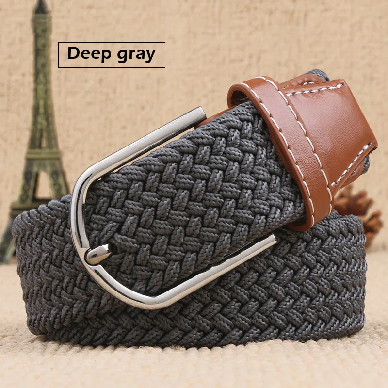 Deep gray MEDYLA 100-120x3.2cm New mens casual Stretch Woven Belt Women's Child Elastic Belts For Jeans knitted belts - Цвет: Deep gray