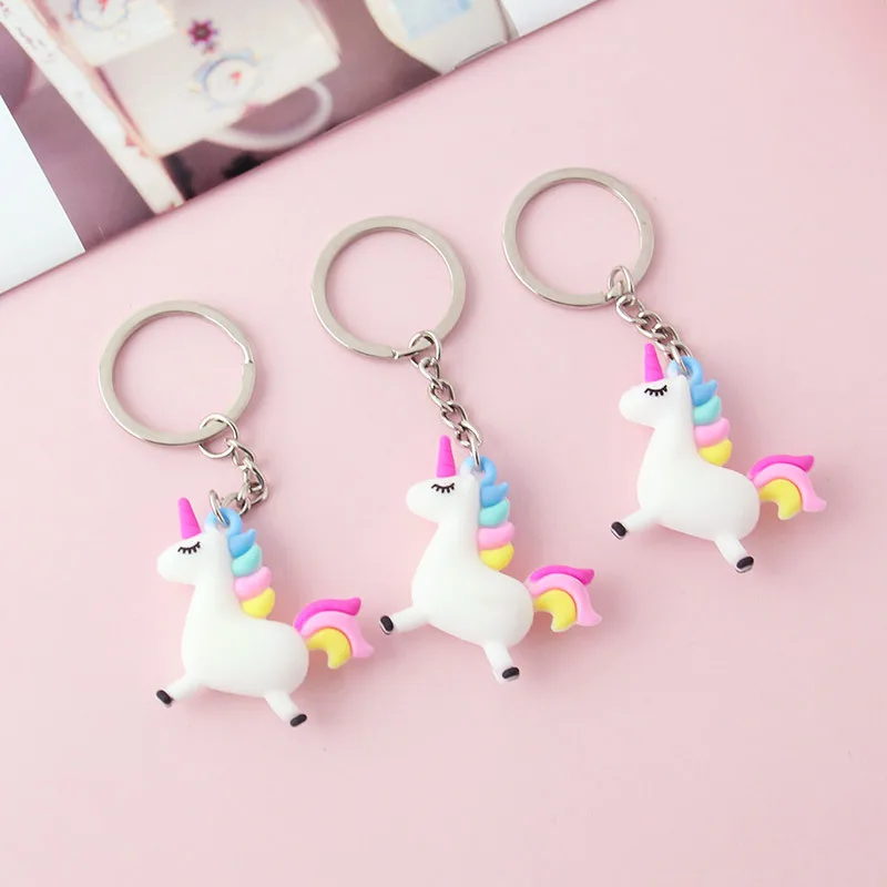 Rainbow Unicorn Pendant Keychain Animal Silicone 7 Colors Horse Couple Bag Car Charms Keyring Women Men Gift Key Chain Jewelry | Украшения