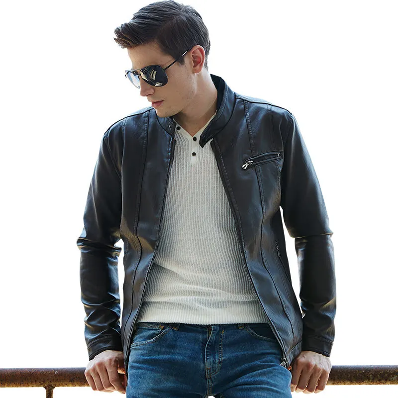 

Autumn and winter men's leather Korean version of the self-cultivation Long jacket youth trend Standard Chinese Style