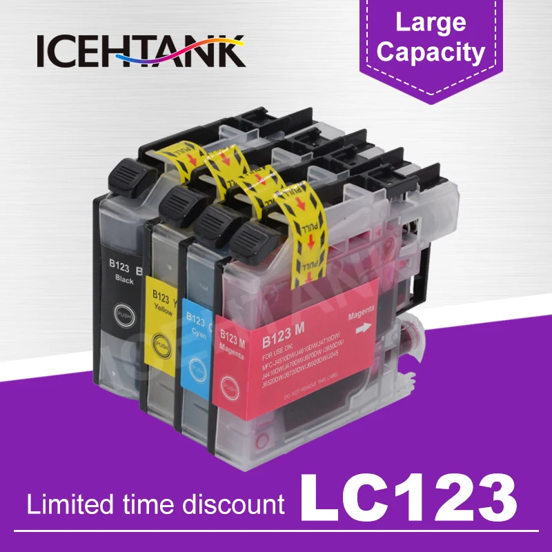 

ICEHTANK LC123 XL Full Ink Cartridge With Chip For Brother LC 121 LC 123 Printer inkjet Cartridges J6920DW J870DW J245 J650