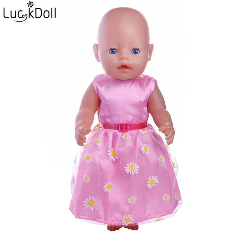 Платье без рукавов с цветочным принтом LUCKDOLL для кукол размером 43 см или 18 дюймов