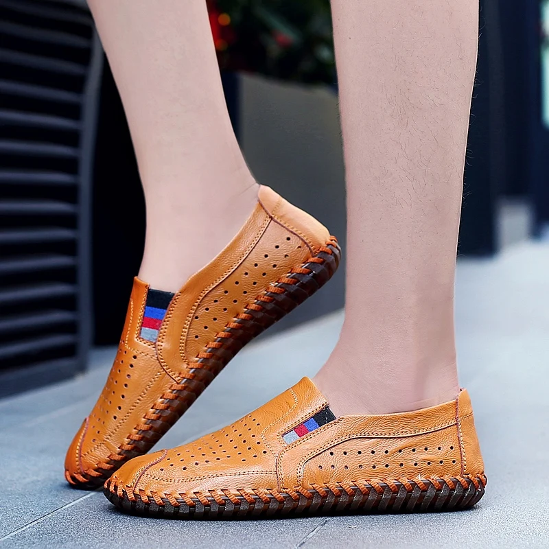 

2018 Fashion Trends Carved Business Shoes Genuine Leather Comfortable Breathable Driving Shoes Lazy Flats Men Dress Shoes Casual