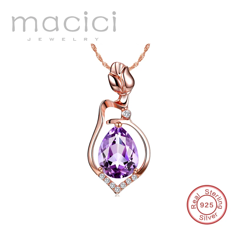 Flower Pendants 925 Sterling Silver Jewelry Purple CZ Stone Pendant for Necklace Making DA143 | Украшения и аксессуары