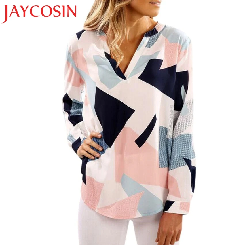 JAYCOSIN 2018 новые женские повседневные рубашки с v образным вырезом и длинными