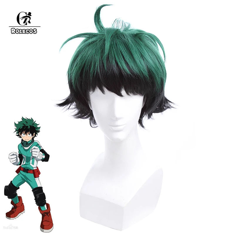 

Головной убор для косплея мидория ROLECOS Izuku, головной убор для косплея MHA 2, зеленые короткие синтетические волосы 30 см/11,81 дюйма
