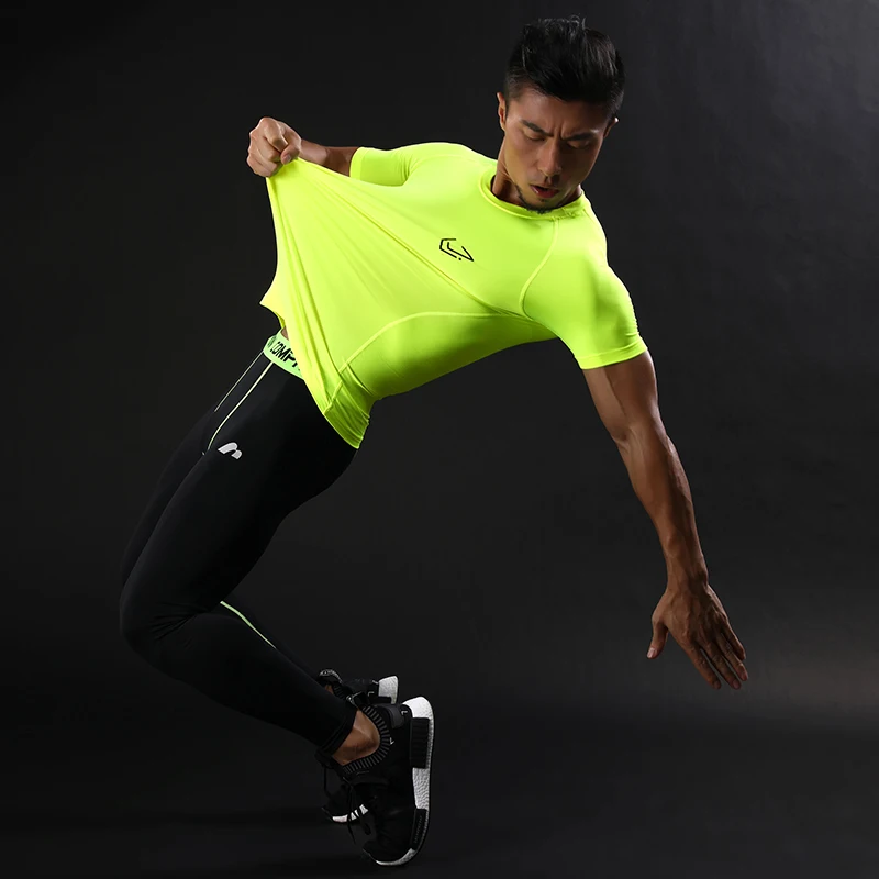 Быстросохнущая компрессионная Мужская футболка с коротким рукавом для бега