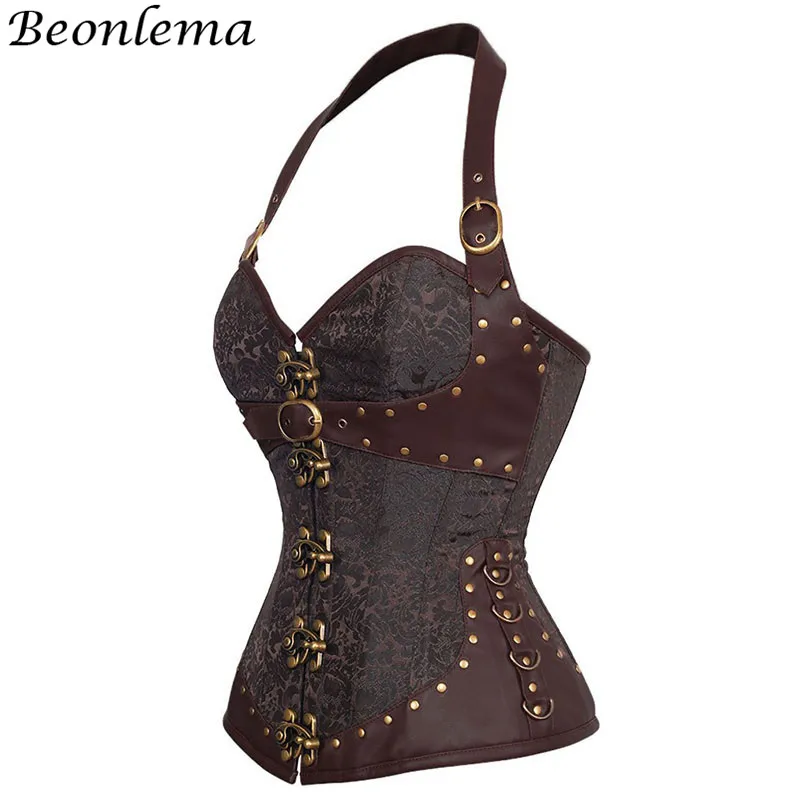 Beonlema Steampunk Corset Red Gothic Clothing Sexy Bustiers Brown Vintage Female Bodice Overbust Tops Corsage Party Costume | Женская