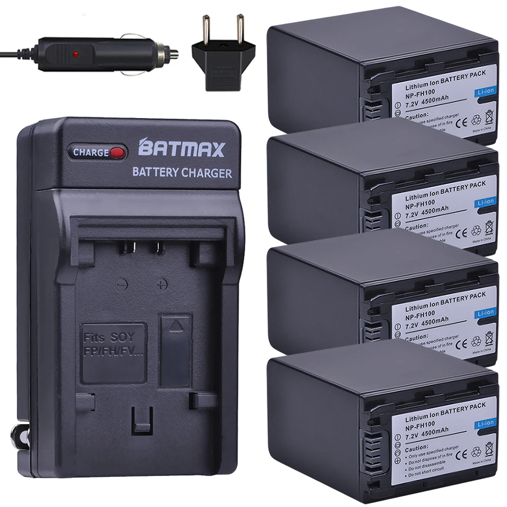 Аккумулятор Batmax 4x4500 мА · ч NP-FH100 NP FH100 + зарядное устройство для sony NP-FH30 FH50 FH90 FH70 DCR-SX40