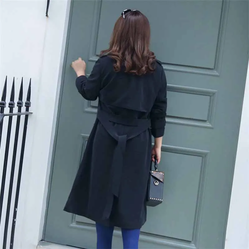 

New Long Trench Coat Women 2019 Spring Autumn Plus size 4XL Black Windbreaker Female Casual Double-breasted Belt Slim Trench G14