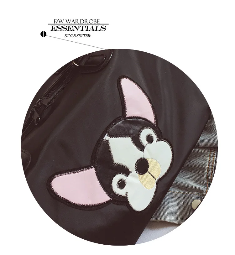 Fashion Casual PU Leather Travel Bags Black Couple Cartoon Dog Embroidery Overnight Weekend Bag Short Trip GYM Big Hand Luggage
