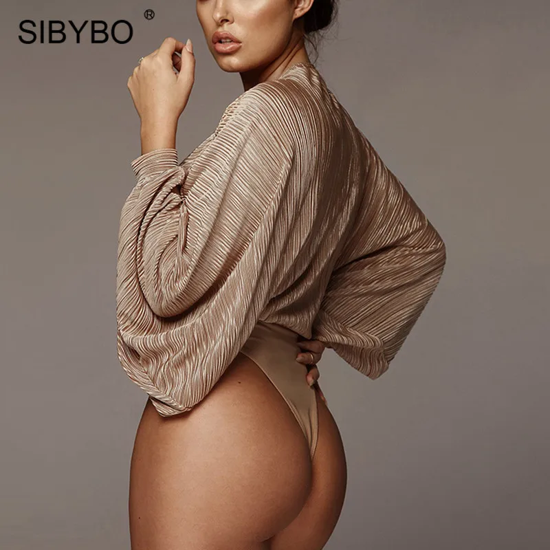 Sibybo глубокий v образный вырез пэчворк сексуальное боди женское модное с длинным