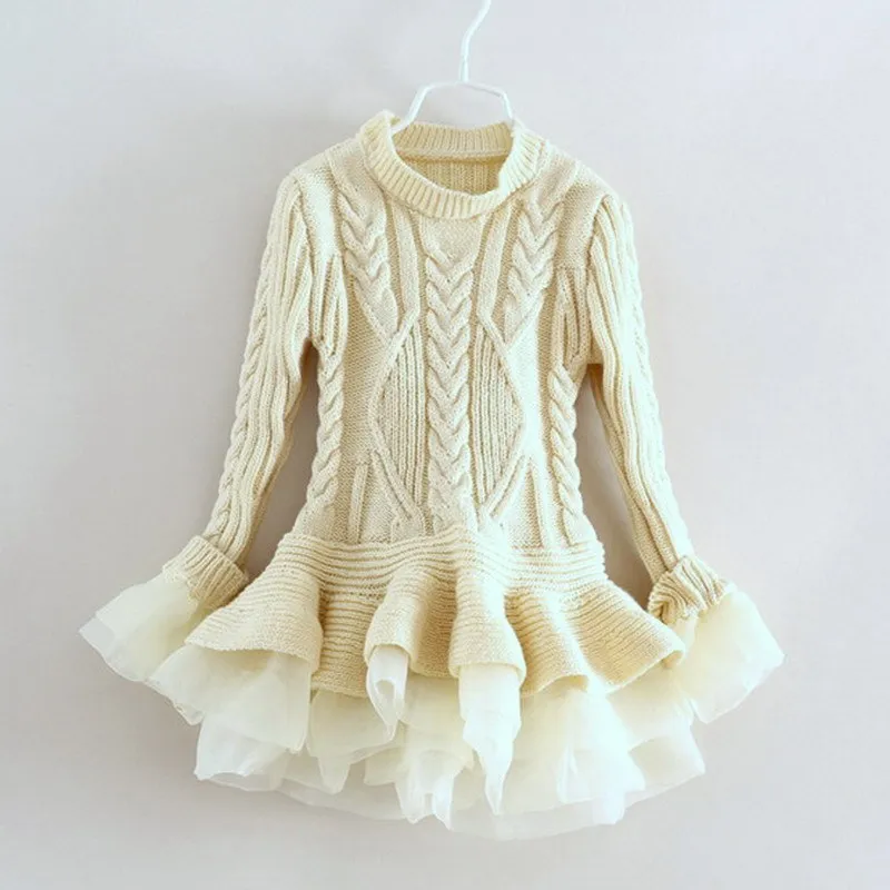 2017 Fall Girls Organza Knitted Dress Sweet Puffy Dark Color Child Boutique Costume for Birthday Wedding Wholesale | Детская одежда и