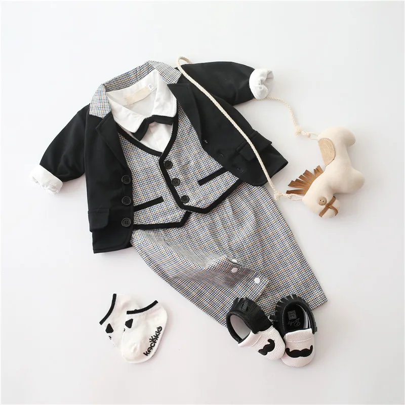 Новые для маленьких мальчиков 2 шт. Костюмы комплект Обувь черные наряды +