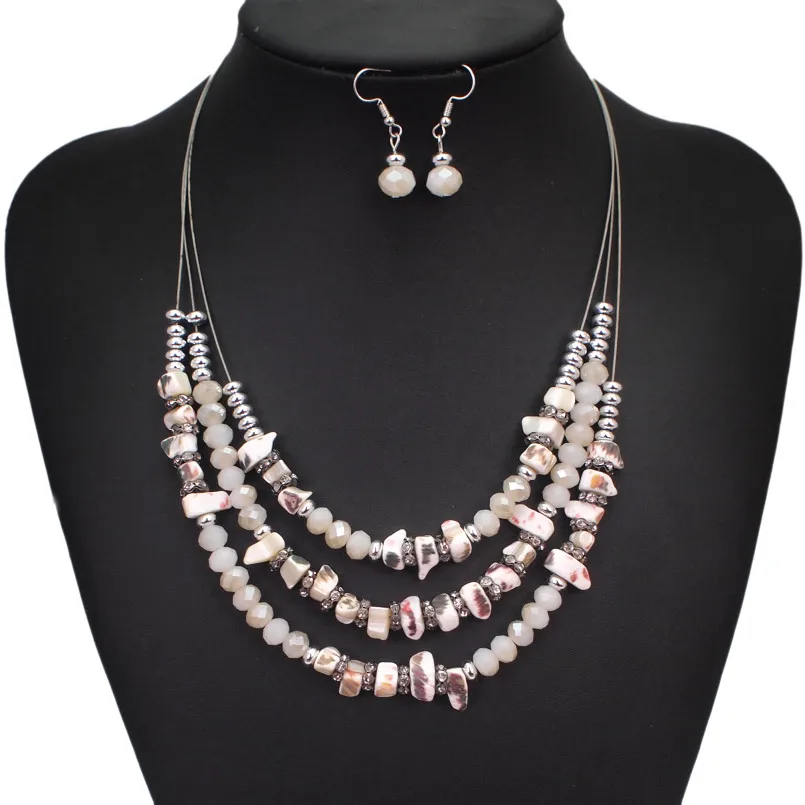 Beige Necklace MANILAI, богемные массивные ожерелья с бусинами, наборы, модные Многослойные Ожерелье-воротник, серьги для женщин, этнические ювелирные изделия - Окраска металла: Beige Necklace