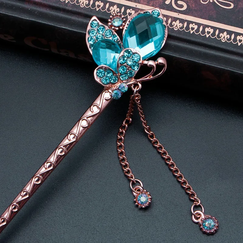 Женщины hairwear элегантный Шарм Синий Кристалл Bobby Pin волосы ювелирные изделия модная шпилька для волос Стразы палочки для волос