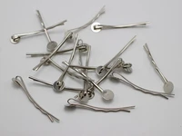 100 silver plate tone metal curved bobby hair pin clips 42mm with pad