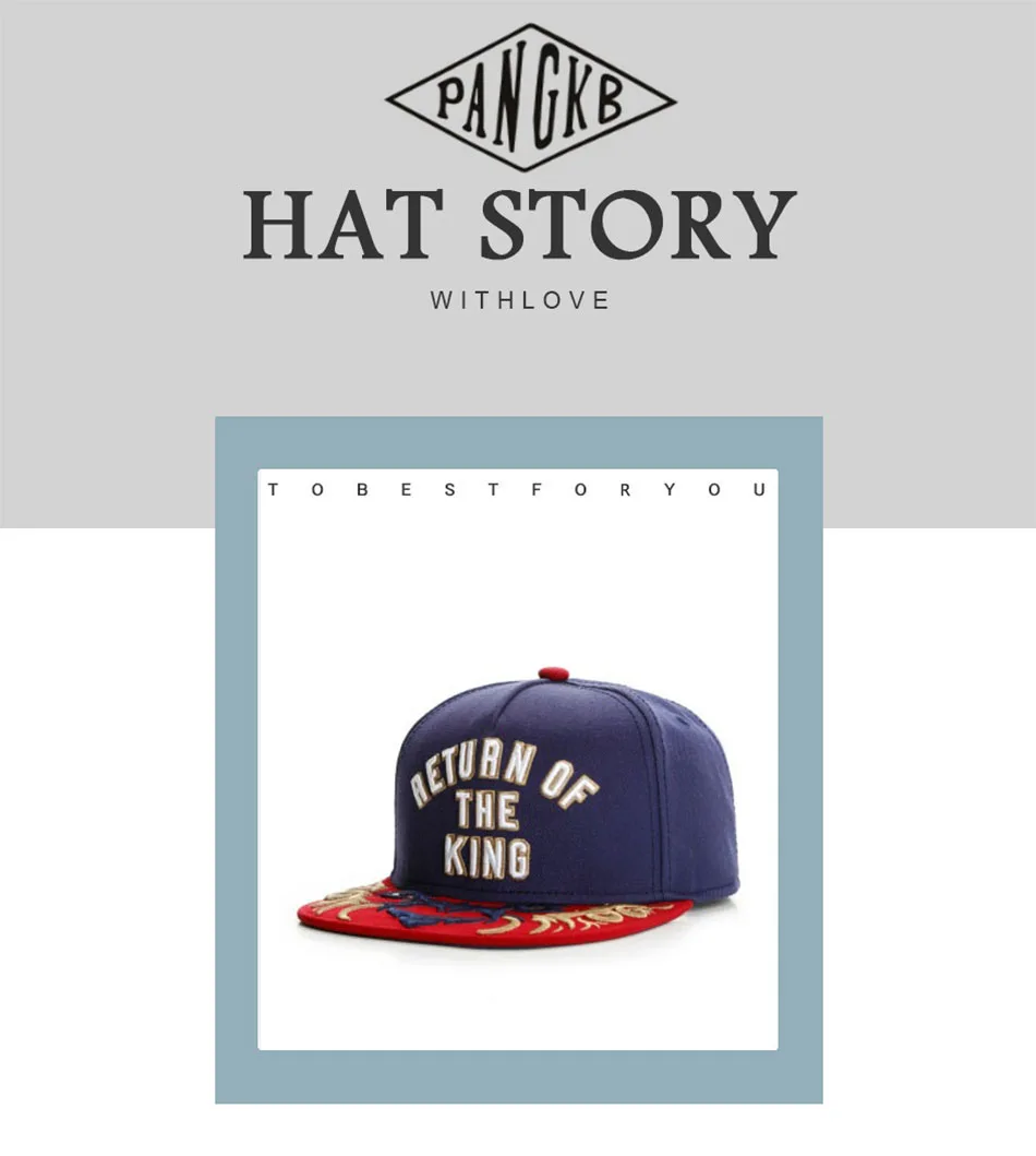 PANGKB Фирменная Кепка RETUN OF THE KING с 3D вышивкой gorras хип-хоп snapback, Кепка для мужчин и женщин для взрослых, Уличная Повседневная Кепка-бейсболка от солнца