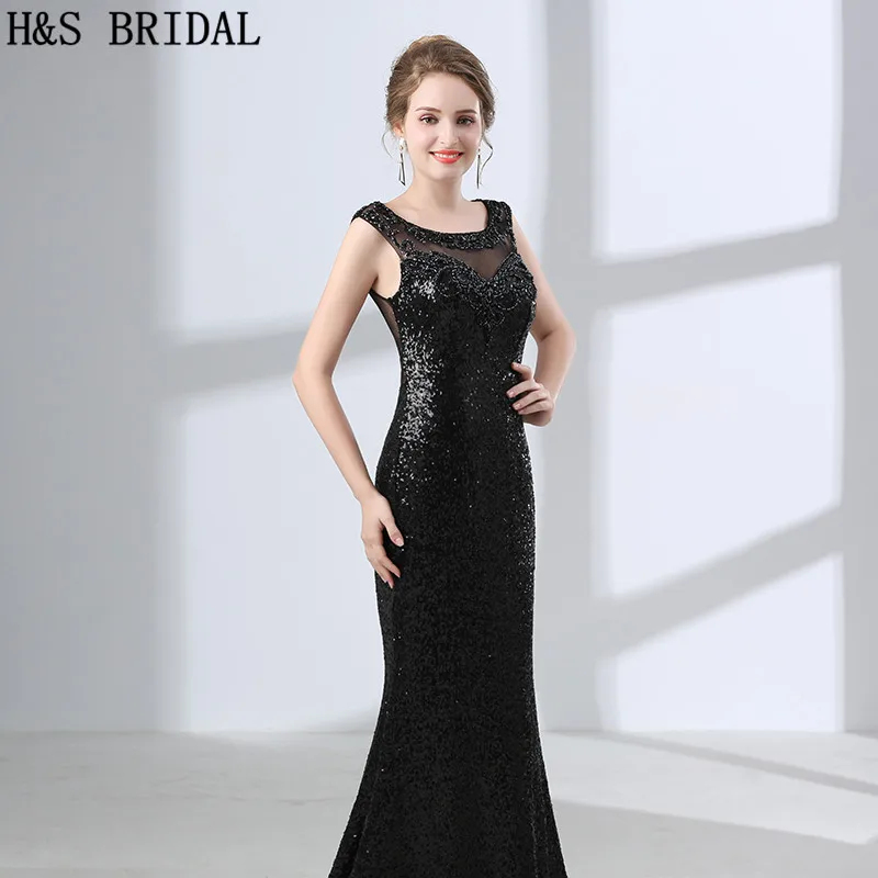 H&S BRIDAL Black Mermaid evening dresses long sequined party gown Sexy Back dress new year for Women | Свадьбы и торжества