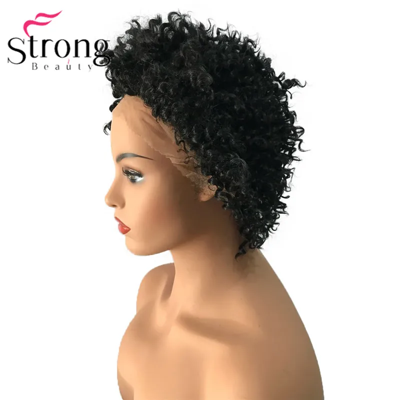 StrongBeauty кружевной передний короткий черный выделенный кудрявый афро высокий нагрев ок синтетический парик парики выбор цвета