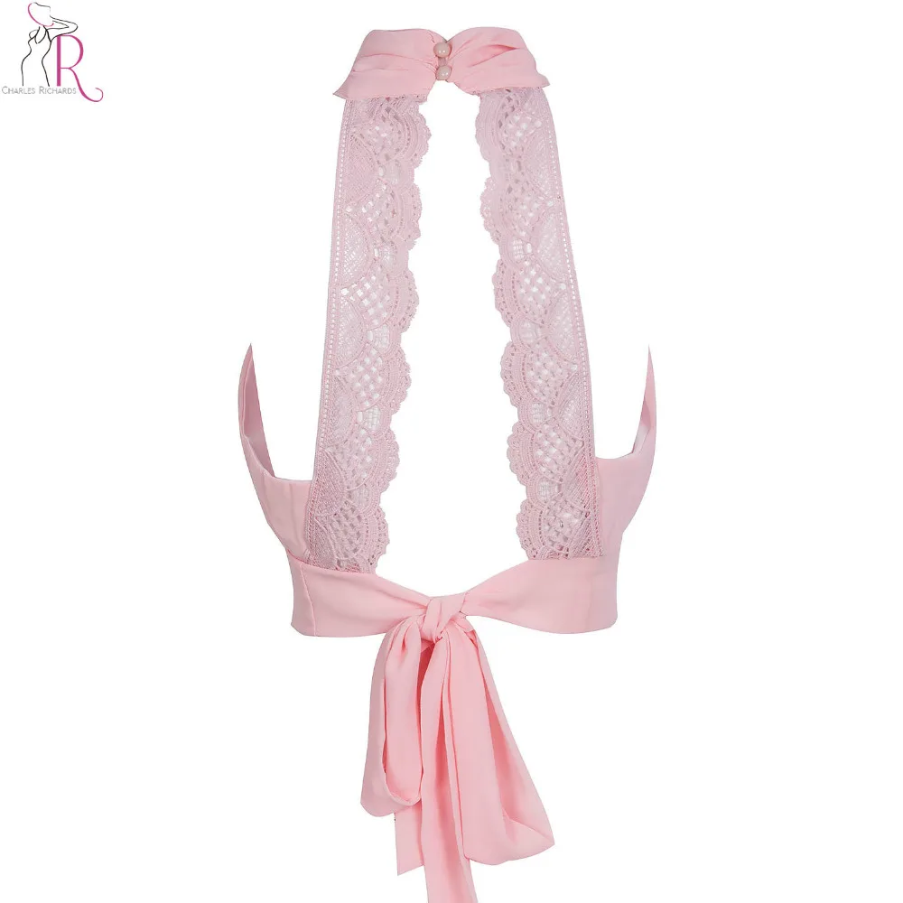 5 цветов с высоким горлом Холтер Кружевной укороченный топ без рукавов