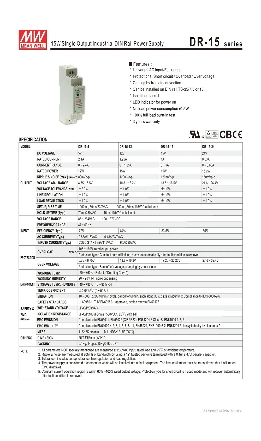 Бренд Mean Well представляет DR-15-12/24 DIN Rail источник питания 15 W 12 V 24 V Промышленный Meanwell импульсный источник питания 12 V ac dc источник 24 V