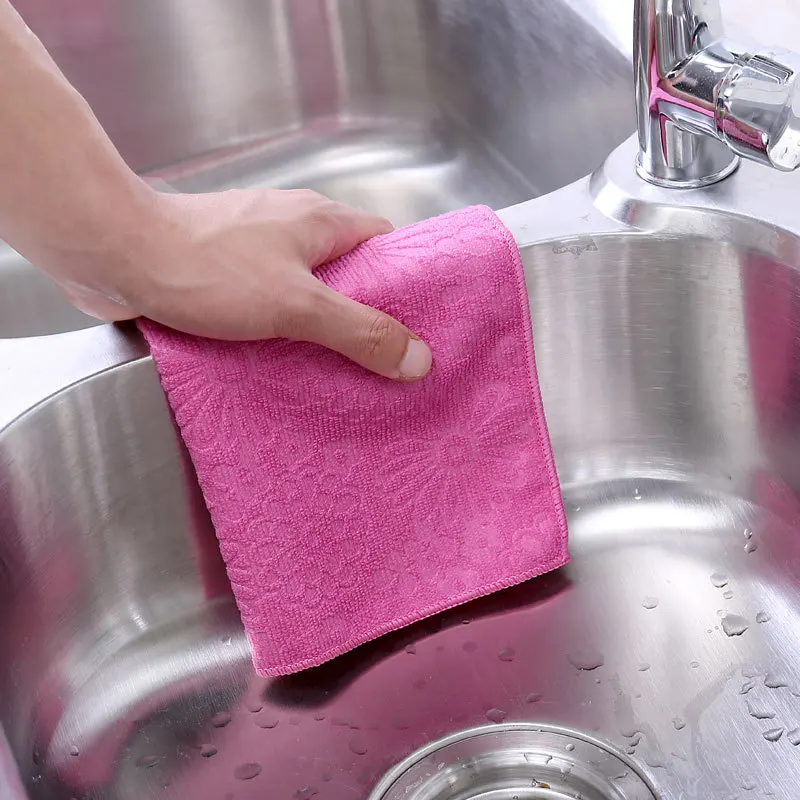 5 шт. бамбуковое волокно кухонное полотенце для мытья посуды двустороннее из