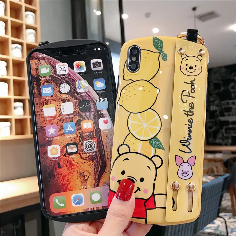 For iphone XR XS max X Cute lemon winnie Wrist strap soft Phone Case iPhone 8plus 7 7plus 6 6S 6p Shell stand holder case |
