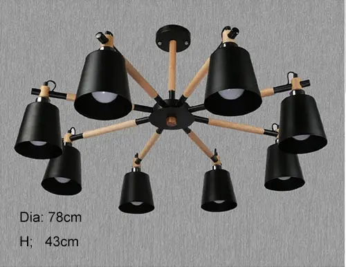 Black 8 lights Скандинавский минималистичный металлический и деревянный кронштейн люстра E27 цветные люстры для кухни гостиной спальни кабинета - Body Color: Black 8 lights
