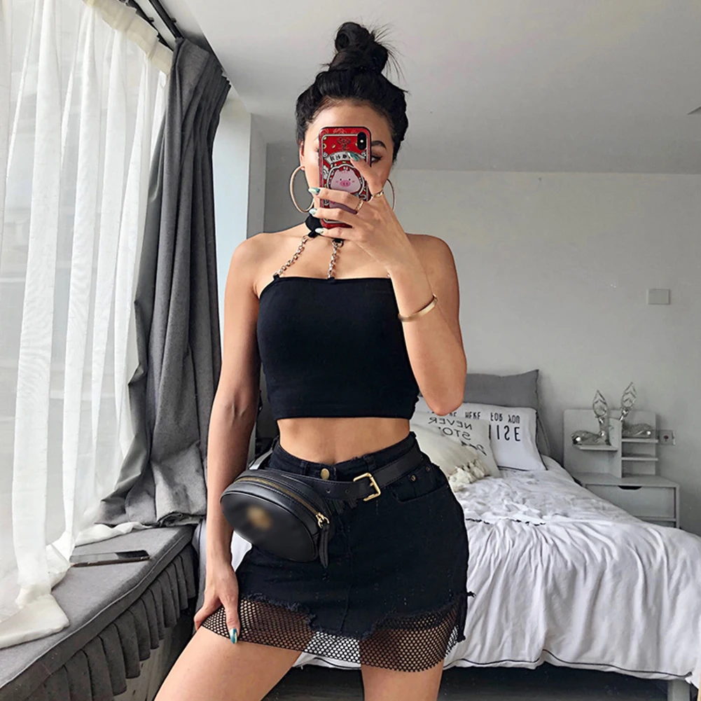 Женский топ на бретелях с металлической цепочкой бюстье повседневный пляжный